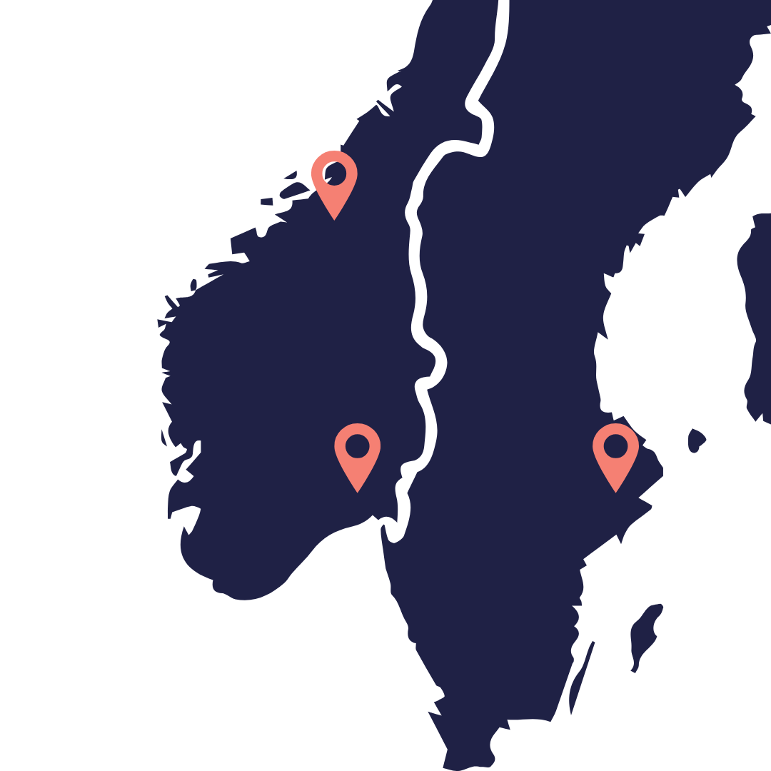 Kartoversikt Datec sine kontorer